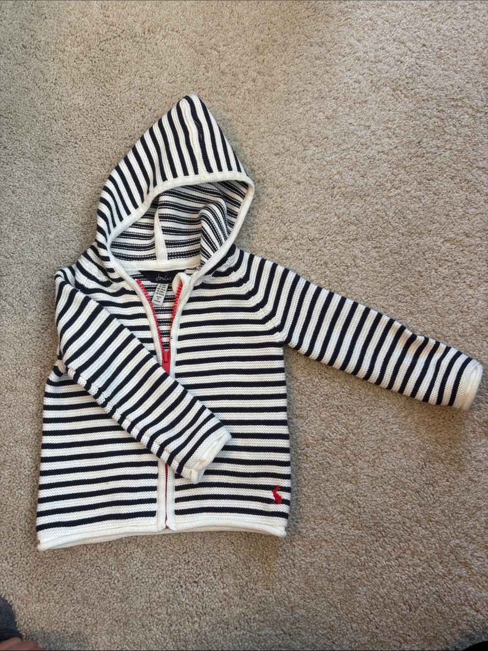 Joules Navy & White Striped Hooded Zip Sweater